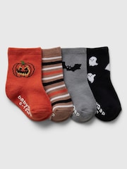 Gap Orange/Black Pumpkin Halloween 4 Pack Crew Socks (Newborn-5yrs) - Image 1 of 1