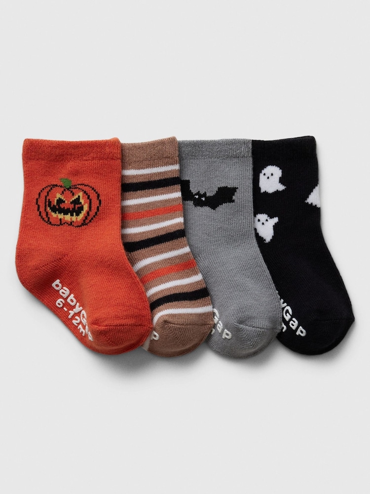 Gap Orange/Black Pumpkin Halloween 4 Pack Crew Socks (Newborn-5yrs) - Image 1 of 1