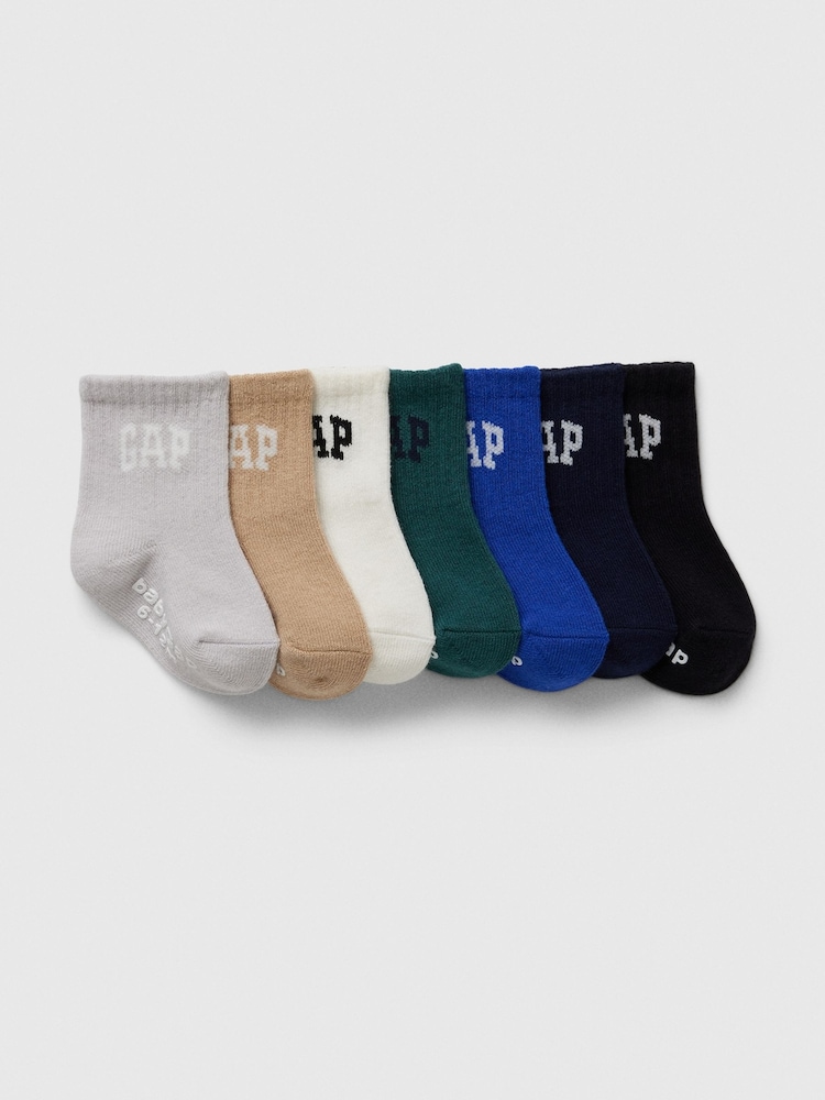 Gap Grey 7 Pack Logo Crew Socks (Newborn-5yrs) - Image 1 of 1 Gap Grey 7 Pack Logo Crew Socks (Newborn-5yrs) - Image 1 of 1