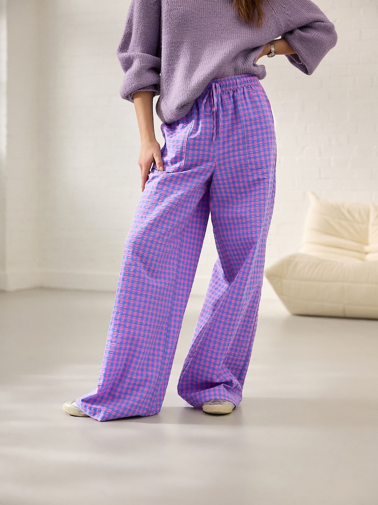 Blue/Pink Pull On Gingham Trousers - Image 2 of 8