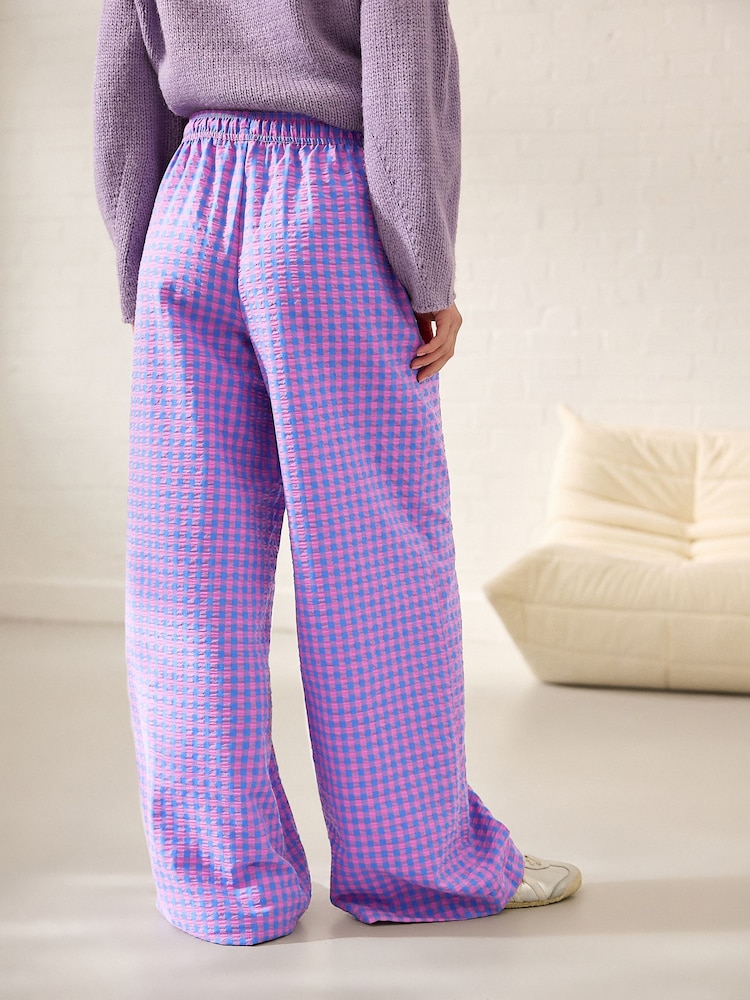 Blue/Pink Pull On Gingham Trousers - Image 3 of 8