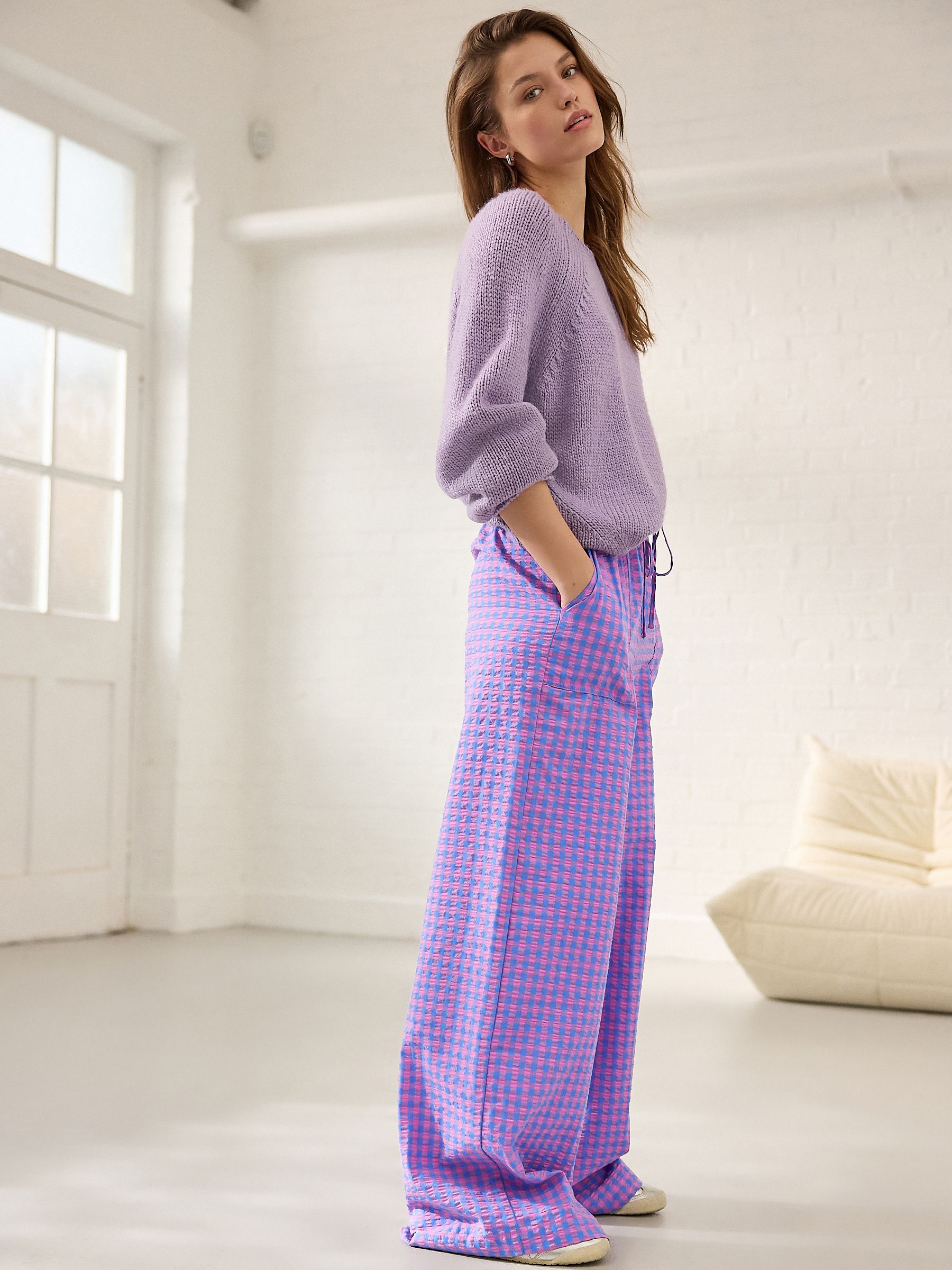 Buy Blue/Pink Pull On Gingham Trousers from Next USA