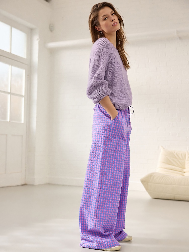 Blue/Pink Pull On Gingham Trousers - Image 4 of 8