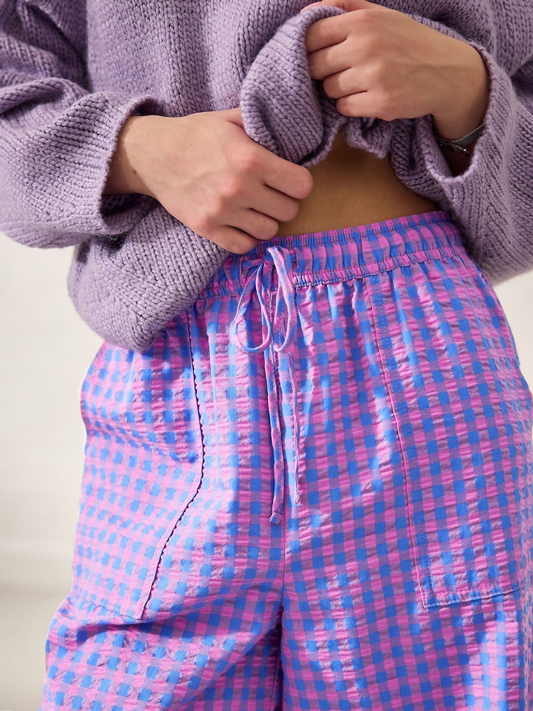 Blue/Pink Pull On Gingham Trousers - Image 5 of 8