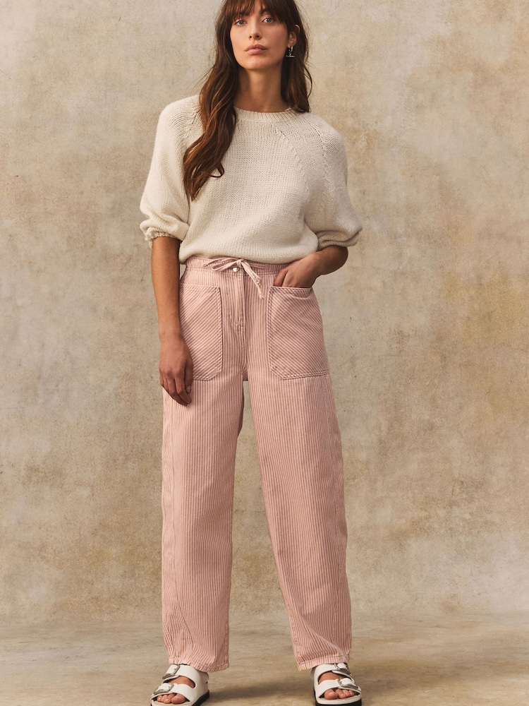 Pink 100% Cotton Patch Pocket Barrel Leg Trousers - Image 1 of 8