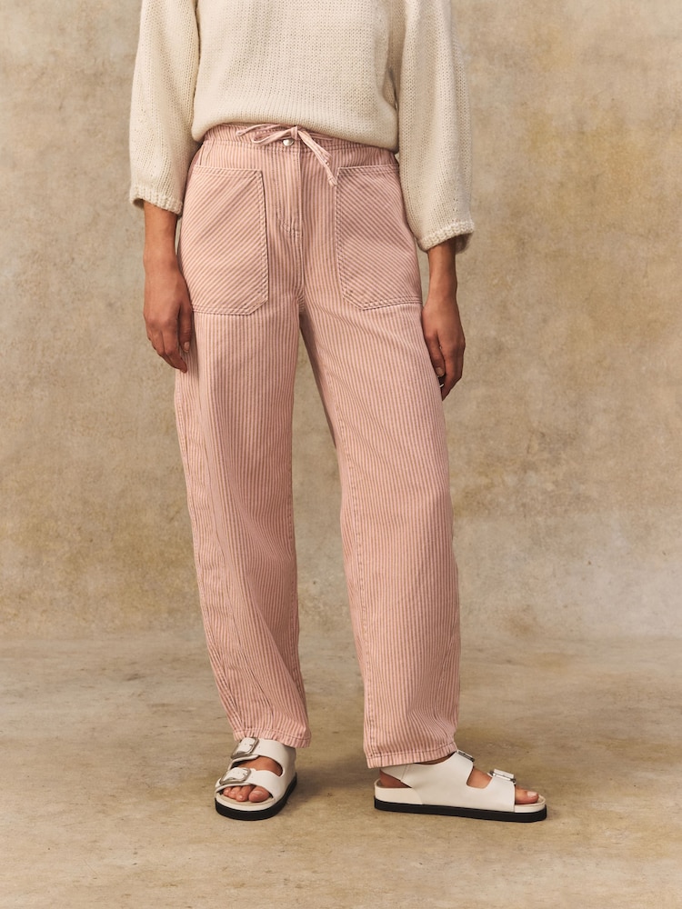 Pink 100% Cotton Patch Pocket Barrel Leg Trousers - Image 2 of 8