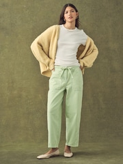 Mint Green 100% Cotton Patch Pocket Barrel Leg Trousers - Image 1 of 7