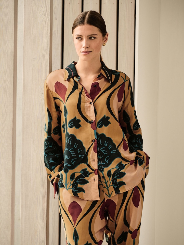 Brun - Viscose Blend Manches longues Chemises - Image 1 of 7