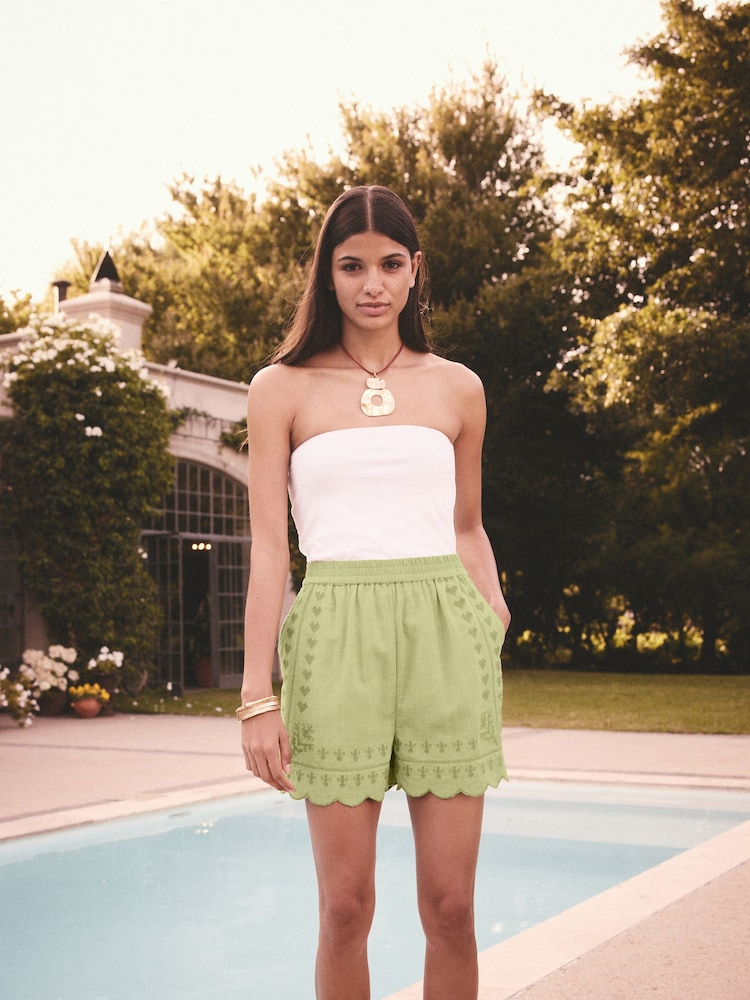 Sage Cross Stitch 100% Cotton Shorts - Image 2 of 3