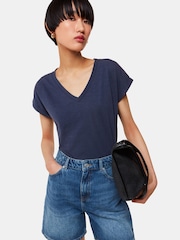 Whistles Blue Willa V-Neck Cap Sleeve T-Shirt - Image 1 of 5