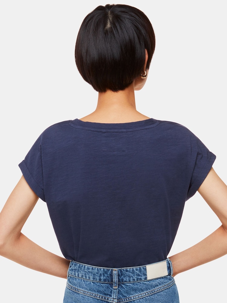 Whistles Blue Willa V-Neck Cap Sleeve T-Shirt - Image 2 of 5