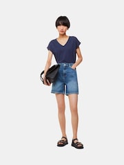 Whistles Blue Willa V-Neck Cap Sleeve T-Shirt - Image 3 of 5
