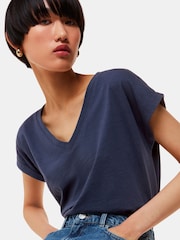 Whistles Blue Willa V-Neck Cap Sleeve T-Shirt - Image 4 of 5