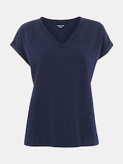 Whistles Blue Willa V-Neck Cap Sleeve T-Shirt - Image 5 of 5