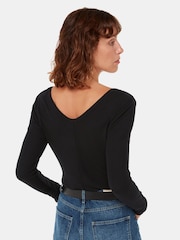Whistles Black Essential Ribbed V-Neck T-Shirt - Image 4 of 5