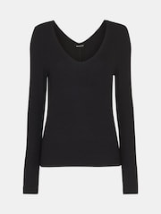 Whistles Black Essential Ribbed V-Neck T-Shirt - Image 5 of 5