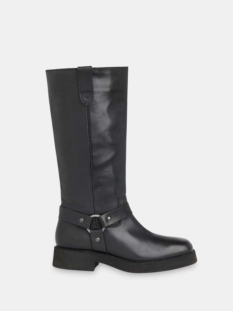 Whistles Black Matteo Knee High Biker Boots - Image 2 of 5