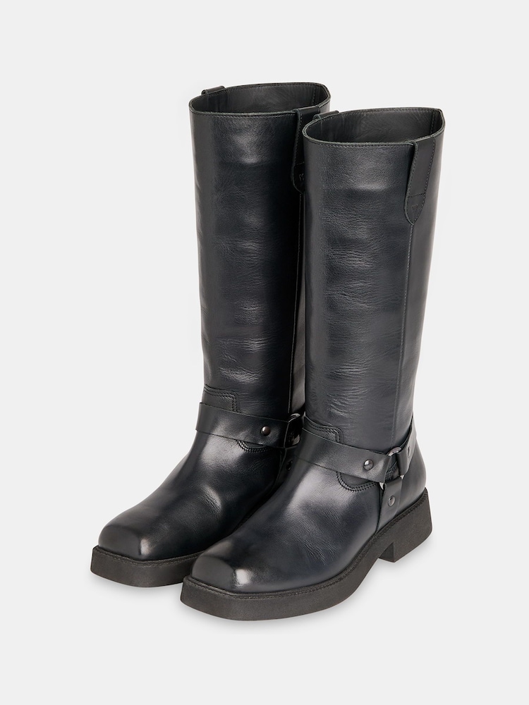 Whistles Black Matteo Knee High Biker Boots - Image 3 of 5