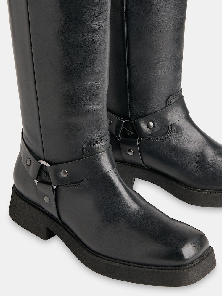 Whistles Black Matteo Knee High Biker Boots - Image 4 of 5