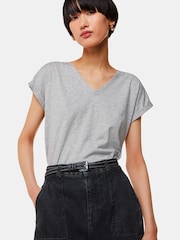 Whistles Grey Willa V-Neck Cap Sleeve T-Shirt - Image 1 of 5