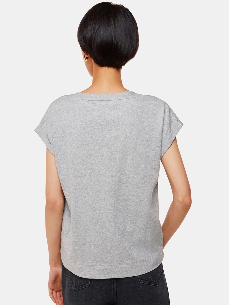 Whistles Grey Willa V-Neck Cap Sleeve T-Shirt - Image 2 of 5
