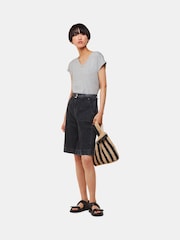 Whistles Grey Willa V-Neck Cap Sleeve T-Shirt - Image 4 of 5