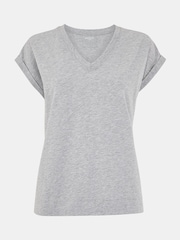 Whistles Grey Willa V-Neck Cap Sleeve T-Shirt - Image 5 of 5