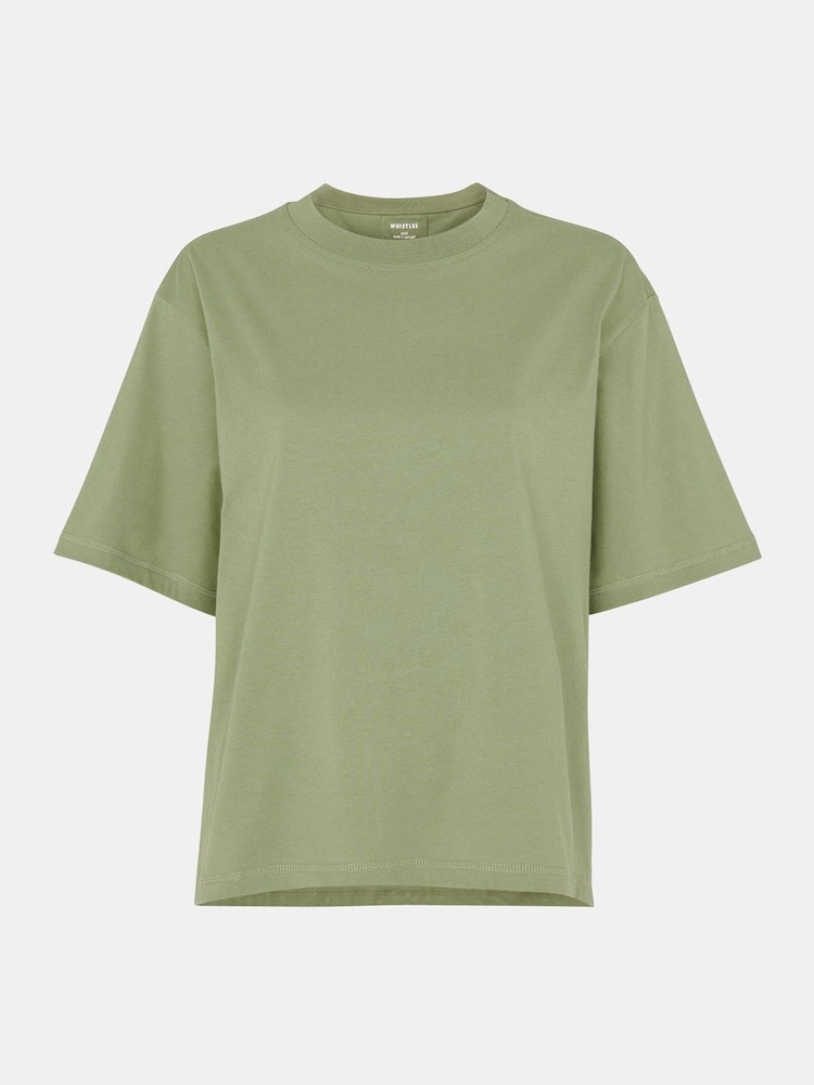Whistles Green Relaxed 100% Cotton T-Shirt - Image 5 of 5
