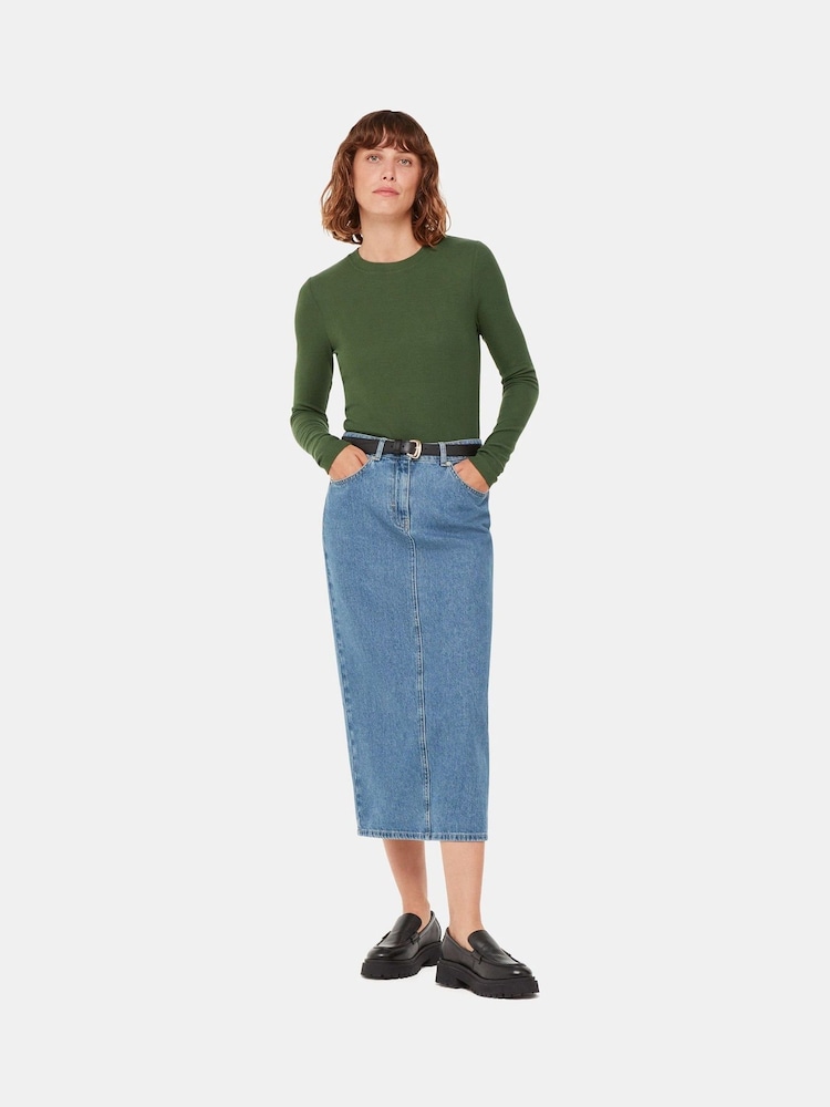 Whistles Green Essential Ribbed Crew Neck T-Shirt - Image 1 of 5 Whistles Green Essential Ribbed Crew Neck T-Shirt - Image 1 of 5