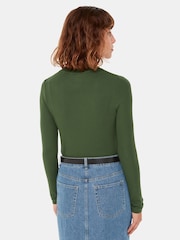 Whistles Green Essential Ribbed Crew Neck T-Shirt - Image 3 of 5