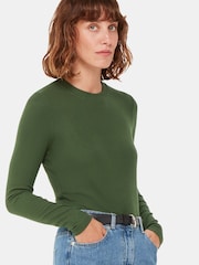 Whistles Green Essential Ribbed Crew Neck T-Shirt - Image 4 of 5