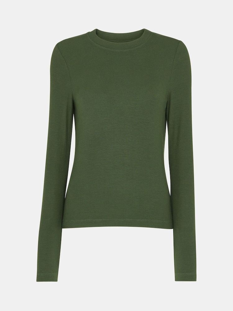 Whistles Green Essential Ribbed Crew Neck T-Shirt - Image 5 of 5 Whistles Green Essential Ribbed Crew Neck T-Shirt - Image 5 of 5