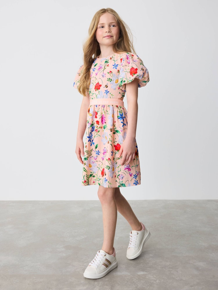 Rosa pêssego - Vestido Baker by Ted Baker com estampa floral texturizada rosa pêssego - Imagem 1 de 10