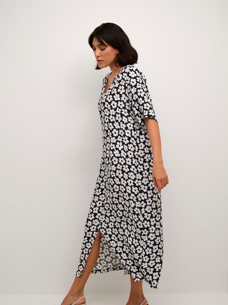 Kaffe KAraya V-Neck Short Sleeve Maxi Black Dress - Image 1 of 5