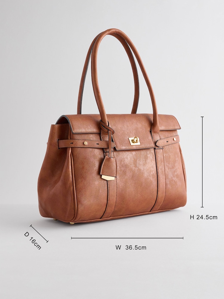 Tan Brown Hand Held Tote Bag - Image 4 of 9