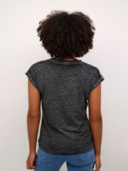 Kaffe Lisa V-Neck Cap Sleeve Pocket Black T-Shirt - Image 2 of 6