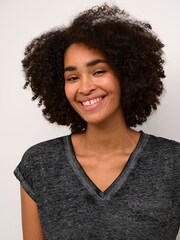 Kaffe Lisa V-Neck Cap Sleeve Pocket Black T-Shirt - Image 4 of 6