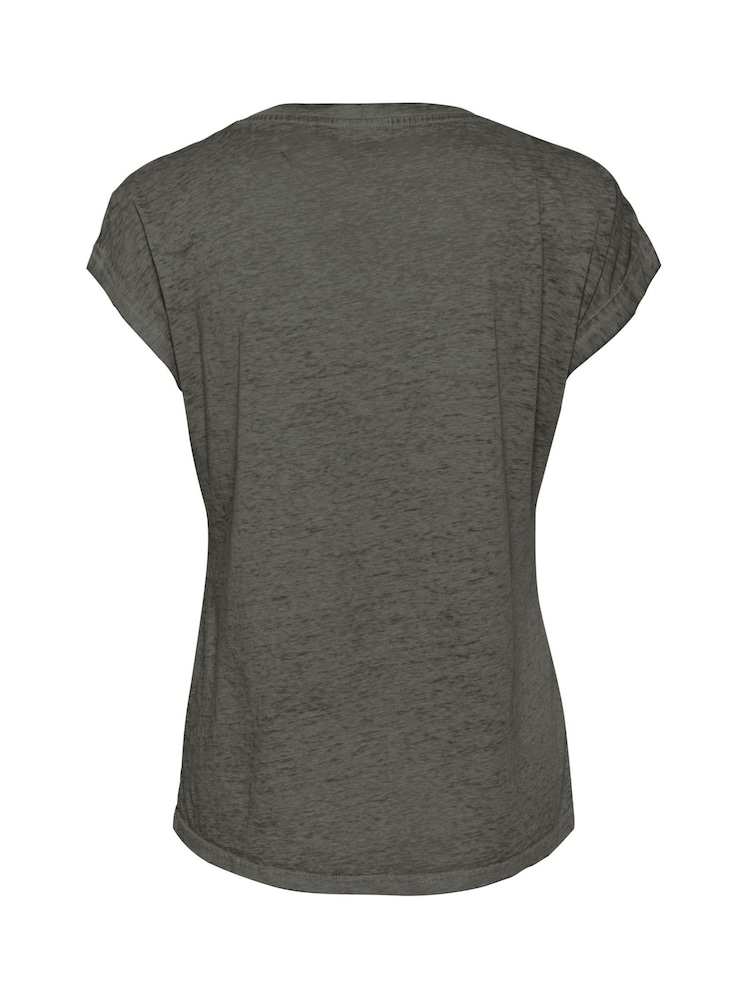 Kaffe Lisa V-Neck Cap Sleeve Pocket Black T-Shirt - Image 6 of 6