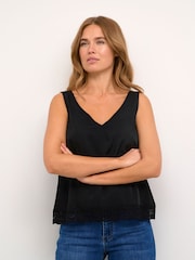 Kaffe Kaalma V-Neck Lace Edge Sleeveless Black Top - Image 1 of 6