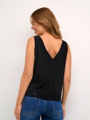 Kaffe Kaalma V-Neck Lace Edge Sleeveless Black Top - Image 2 of 6