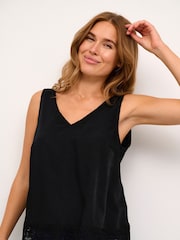 Kaffe Kaalma V-Neck Lace Edge Sleeveless Black Top - Image 3 of 6