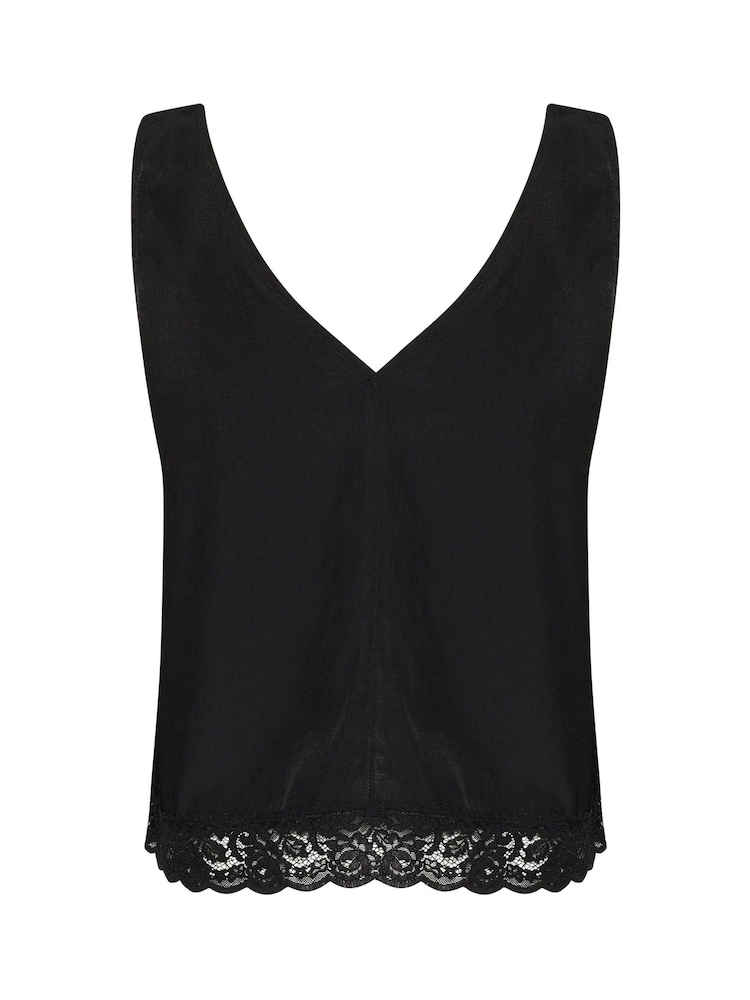 Kaffe Kaalma V-Neck Lace Edge Sleeveless Black Top - Image 6 of 6