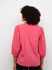 Kaffe Kajollia Notch Neck 3/4 Sleeve 100% Cotton Blouse - Image 2 of 6