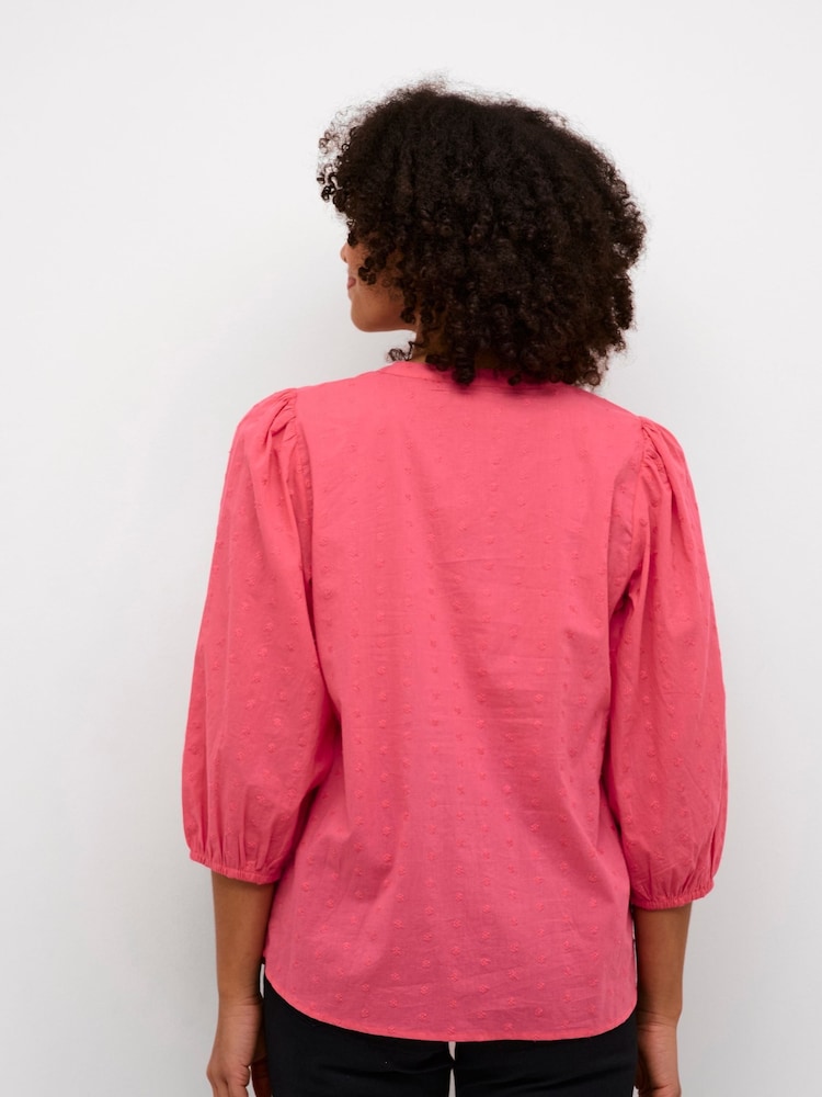 Kaffe Kajollia Notch Neck 3/4 Sleeve 100% Cotton Blouse - Image 2 of 6