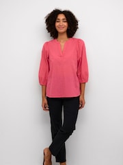 Kaffe Kajollia Notch Neck 3/4 Sleeve 100% Cotton Blouse - Image 3 of 6