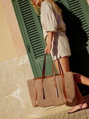 Natural - grande bolsa de compras de ráfia - Imagem 1 de 10