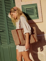 Natural - grande bolsa de compras de ráfia - Imagem 3 de 10