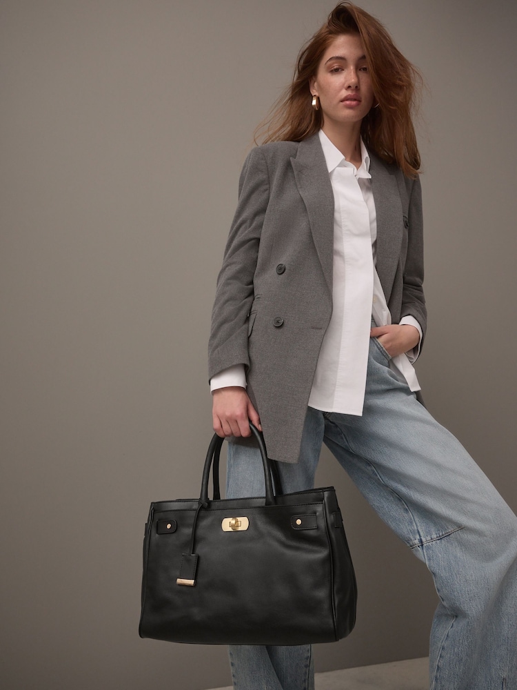 Black Premium Leather Tote Bag - Image 1 of 1