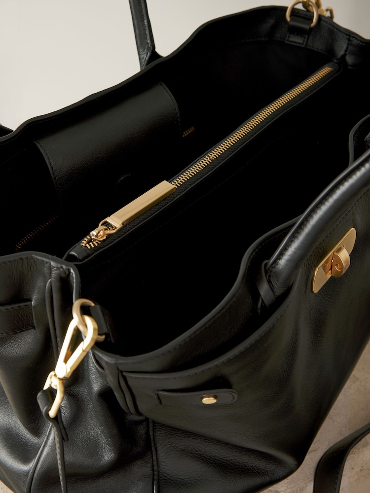 Black Premium Leather Tote Bag - Image 14 of 14