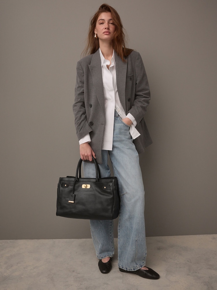Black Premium Leather Tote Bag - Image 2 of 14